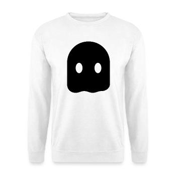 Minimal Ghost – Minimalistischer Geist Silhouette - Unisex Pullover - Weiß - Vorne - Alina (178cm) & Michal (187cm)