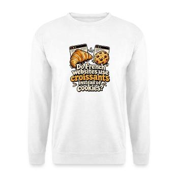 Croissants statt Cookies Parodie - Unisex Pullover - Weiß - Vorne - Alina (178cm) & Michal (187cm)