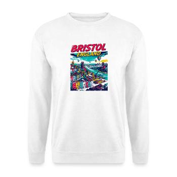 Retro Bristol England City Skyline Travel - Unisex Pullover - Weiß - Vorne - Alina (178cm) & Michal (187cm)