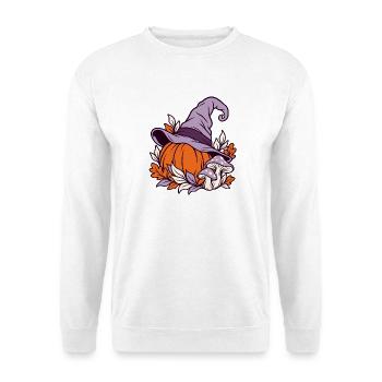 Herbstlicher Kürbis mit Hexenhut - Unisex Pullover - Weiß - Vorne - Alina (178cm) & Michal (187cm)