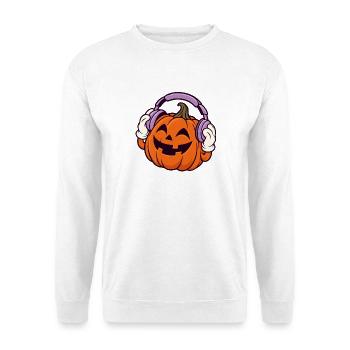 Kopfhörer-Kürbis Halloween-Design - Unisex Pullover - Weiß - Vorne - Alina (178cm) & Michal (187cm)