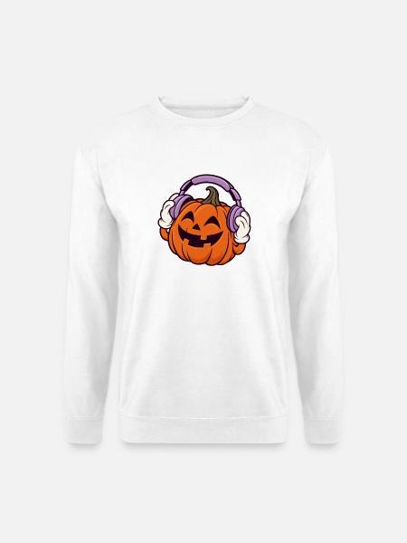 Kopfhörer-Kürbis Halloween-Design - Unisex Pullover - Weiß