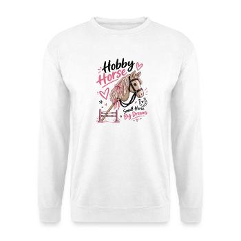 Lustiger Hobbypferdeliebhaber – Kleine Pferde-Große Träume - Unisex Pullover - Weiß - Vorne - Alina (178cm) & Michal (187cm)