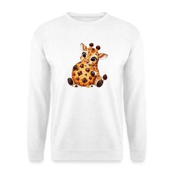 Süße Cartoon Giraffe mit Keks Naschen - Unisex Pullover - Weiß - Vorne - Alina (178cm) & Michal (187cm)