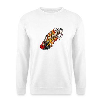Rockfan Gitarrenriff Metal Fan Riff zuerst - Unisex Pullover - Weiß - Vorne - Alina (178cm) & Michal (187cm)