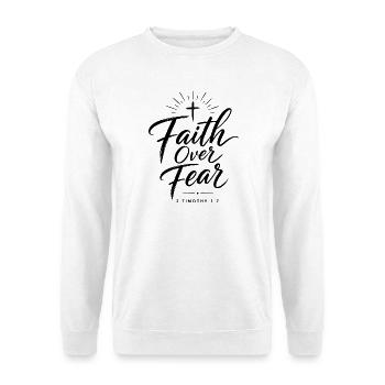 Typografie-Design des christlichen Glaubens der Schrift - Unisex Pullover - Weiß - Vorne - Alina (178cm) & Michal (187cm)