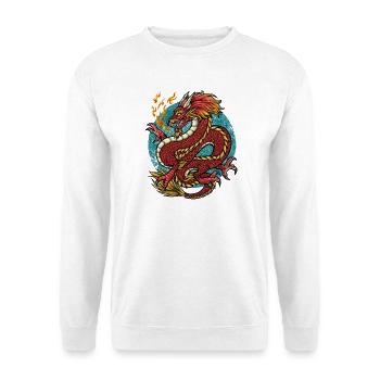 Drache Feuerdrache - Unisex Pullover - Weiß - Vorne - Alina (178cm) & Michal (187cm)