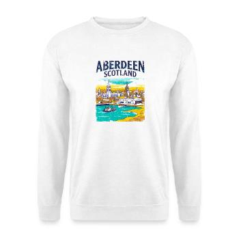 Retro Aberdeen Scotland City Skyline Novelty - Unisex Pullover - Weiß - Vorne - Alina (178cm) & Michal (187cm)
