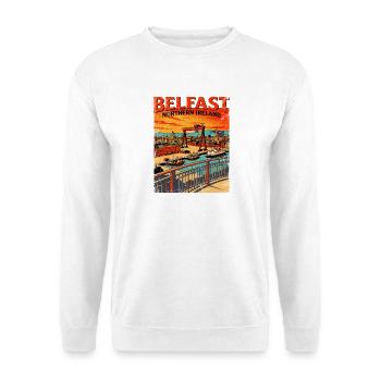 Belfast Northern Ireland Retro City Skyline - Unisex Pullover - Weiß - Vorne - Alina (178cm) & Michal (187cm)