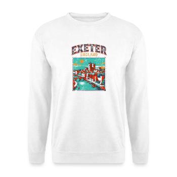 Vintage Exeter England Cityscape Retro Travel - Unisex Pullover - Weiß - Vorne - Alina (178cm) & Michal (187cm)