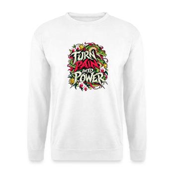 Turn Pain Into Power Dragon Emblem - Unisex Pullover - Weiß - Vorne - Alina (178cm) & Michal (187cm)