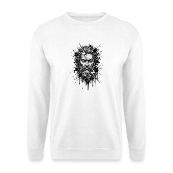 Zeus Blitz Tinte Spritzer Griechischer Gott - Unisex Pullover - Weiß - Vorne - Alina (178cm) & Michal (187cm)