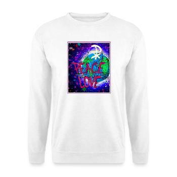 Frieden Liebe Erde Neon und Pax Zeichen - Unisex Pullover - Weiß - Vorne - Alina (178cm) & Michal (187cm)