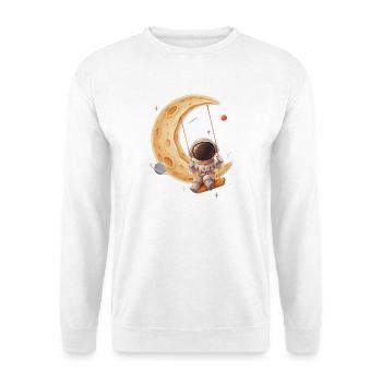 Astronaut schaukelt auf goldenem Halbmond - Unisex Pullover - Weiß - Vorne - Alina (178cm) & Michal (187cm)