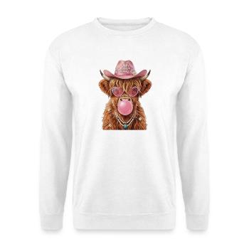 Hochlandrind Cowgirl mit Kaugummiblase - Unisex Pullover - Weiß - Vorne - Alina (178cm) & Michal (187cm)