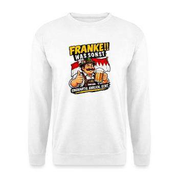 FRANKE WAS SONST Heimat Franken - Unisex Pullover - Weiß - Vorne - Alina (178cm) & Michal (187cm)