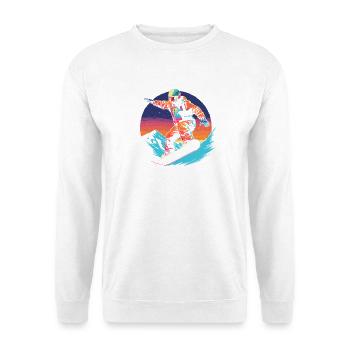 90er Jahre Snowboarder - Unisex Pullover - Weiß - Vorne - Alina (178cm) & Michal (187cm)