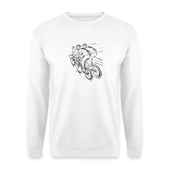 Rennradfahrer Zeichnung - Unisex Pullover - Weiß - Vorne - Alina (178cm) & Michal (187cm)