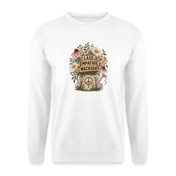 LASS EMPATHIE WACHSEN – Gegen Rassismus Statement - Unisex Pullover - Weiß - Vorne - Alina (178cm) & Michal (187cm)