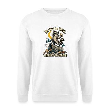 Waschbär Trash Panda Humor Nachtmensch - Unisex Pullover - Weiß - Vorne - Alina (178cm) & Michal (187cm)