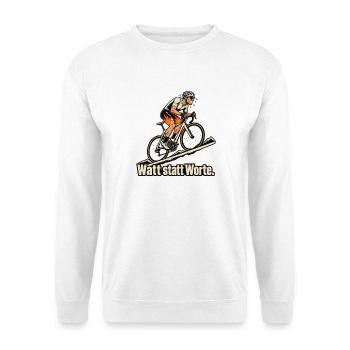 Rennradfahrer Radsport Watt statt Worte - Unisex Pullover - Weiß - Vorne - Alina (178cm) & Michal (187cm)