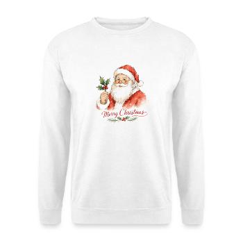 Aquarell Weihnachtsmann mit Stechpalme - Unisex Pullover - Weiß - Vorne - Alina (178cm) & Michal (187cm)