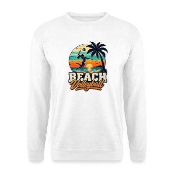 Beachvolleyball Sunset – Retro Beach Vibes - Unisex Pullover - Weiß - Vorne - Alina (178cm) & Michal (187cm)