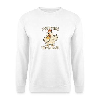 Hennenliebe: freches Huhn - Unisex Pullover - Weiß - Vorne - Alina (178cm) & Michal (187cm)