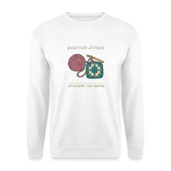 Häkeln Maschen Zählen Gedanken Loslassen - Unisex Pullover - Weiß - Vorne - Alina (178cm) & Michal (187cm)