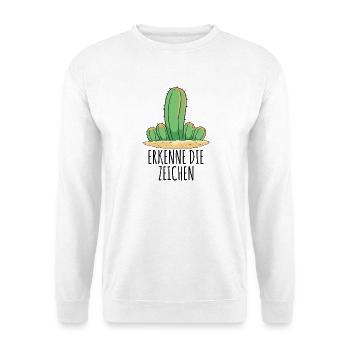 Kaktus - Erkenne die Zeichen - Unisex Pullover - Weiß - Vorne - Alina (178cm) & Michal (187cm)