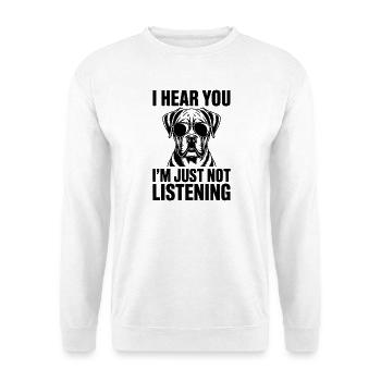 Boxer Hund Spruch Lustige Deutscher Boxer Geschenk - Unisex Pullover - Weiß - Vorne - Alina (178cm) & Michal (187cm)