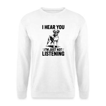 Boxer Hund Spruch Lustige Deutscher Boxer Geschenk - Unisex Pullover - Weiß - Vorne - Alina (178cm) & Michal (187cm)