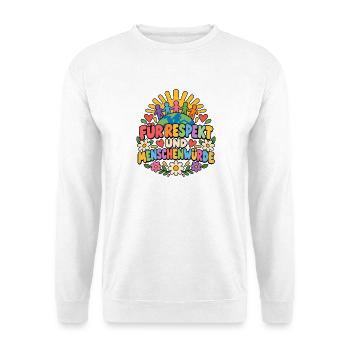 Für Respekt und Menschenwürde – Demokratie Schule - Unisex Pullover - Weiß - Vorne - Alina (178cm) & Michal (187cm)