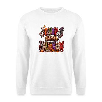 Ich kann nicht, ich habe Halloween – Monsterbriefe - Unisex Pullover - Weiß - Vorne - Alina (178cm) & Michal (187cm)