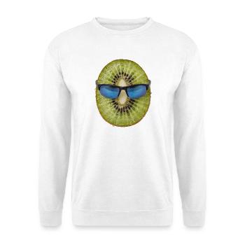 Kiwi mit Sport Sonnenbrille lustiges Obst - Unisex Pullover - Weiß - Vorne - Alina (178cm) & Michal (187cm)