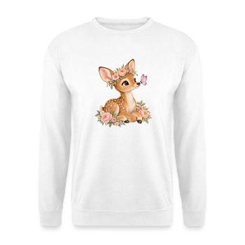 Hirsch mit Blumenkranz - Unisex Pullover - Weiß - Vorne - Alina (178cm) & Michal (187cm)