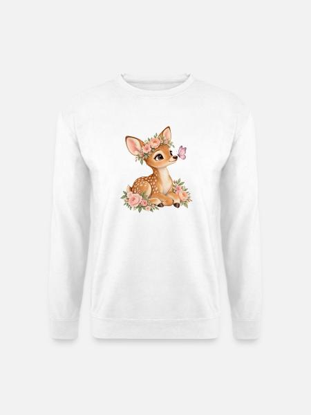 Hirsch mit Blumenkranz - Unisex Pullover - Weiß