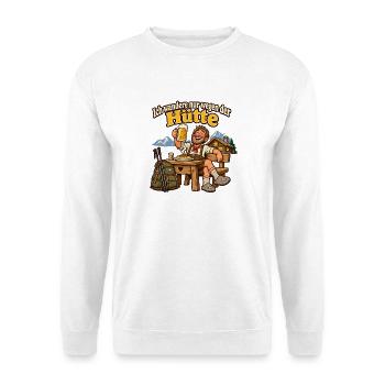 Wanderspruch Hüttenabend Berghütte Hüttengänger - Unisex Pullover - Weiß - Vorne - Alina (178cm) & Michal (187cm)