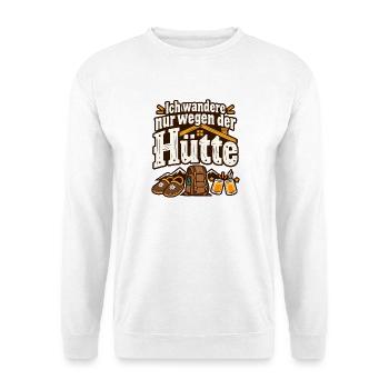 Wandern Berghütte Hüttenabend Wanderer - Unisex Pullover - Weiß - Vorne - Alina (178cm) & Michal (187cm)
