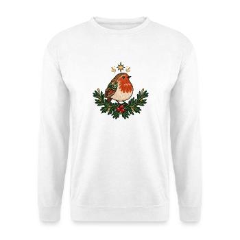 Waldrotkehlchen im Festkranz - Unisex Pullover - Weiß - Vorne - Alina (178cm) & Michal (187cm)