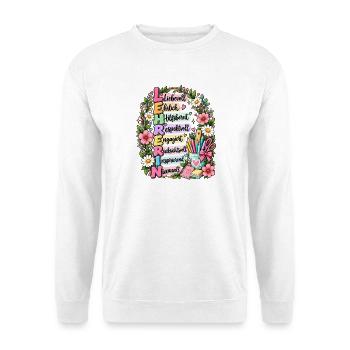 Lehrerin Definition Akrostichon Blumen Geschenk - Unisex Pullover - Weiß - Vorne - Alina (178cm) & Michal (187cm)