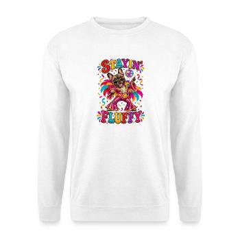  Stayin Fluffy Französische Bulldogge Disco Tanz - Unisex Pullover - Weiß - Vorne - Alina (178cm) & Michal (187cm)