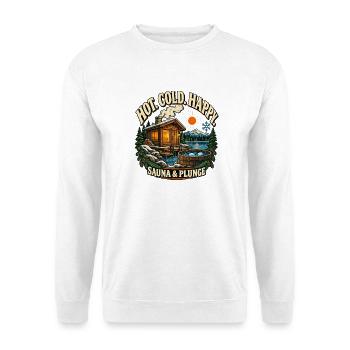 Sauna und kaltes Bad Heiß Kälte Happy Retro Style - Unisex Pullover - Weiß - Vorne - Alina (178cm) & Michal (187cm)