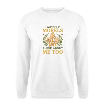 Morcheln Im Kopf Lustiger Pilzliebhaber Spruch - Unisex Pullover - Weiß - Vorne - Alina (178cm) & Michal (187cm)