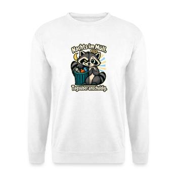 Waschbär Trash Panda Humor Nachteule - Unisex Pullover - Weiß - Vorne - Alina (178cm) & Michal (187cm)