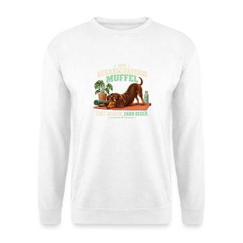 Der Yoga Dackel: Erst Dehnen Dann Reden - Unisex Pullover - Weiß - Vorne - Alina (178cm) & Michal (187cm)
