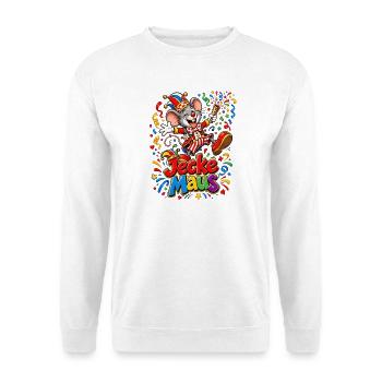 Jecke Maus im Clownkostüm - Unisex Pullover - Weiß - Vorne - Alina (178cm) & Michal (187cm)