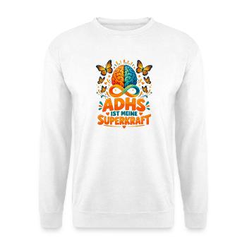 ADHS IST MEINE SUPERKRAFT – Neurodiversität - Unisex Pullover - Weiß - Vorne - Alina (178cm) & Michal (187cm)