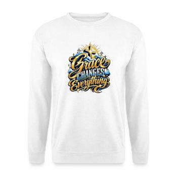 Gnade Verändert Alles - Inspirierendes Design - Unisex Pullover - Weiß - Vorne - Alina (178cm) & Michal (187cm)