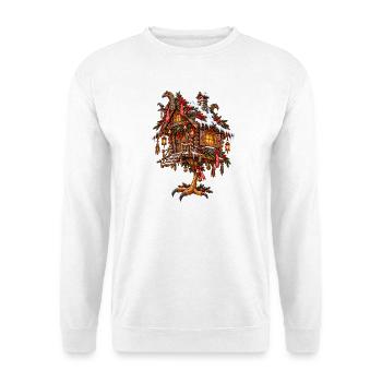 Weihnachts-Baba-Jaga-Hütte slawisches Folklore-Design - Unisex Pullover - Weiß - Vorne - Alina (178cm) & Michal (187cm)